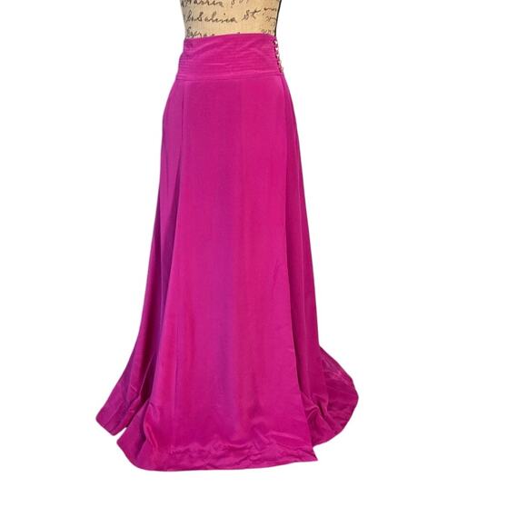Tory Burch 100% silk  kathleen wrap maxi skirt magenta glam flowy aline 6 - Picture 1 of 7